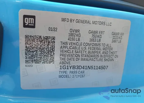 2022 Chevrolet Corvette Stingray Rwd 2Lt from USA, damaged, VIN 1G1YB3D41N5114507